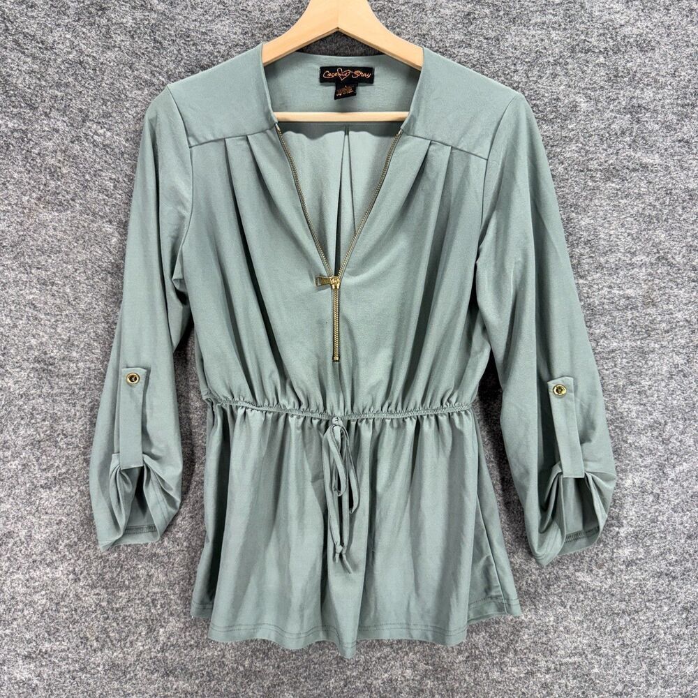 Coco And Shay Blouse Women L Large Gray V-Neck Zipper Long Sleeve Elastic Waist